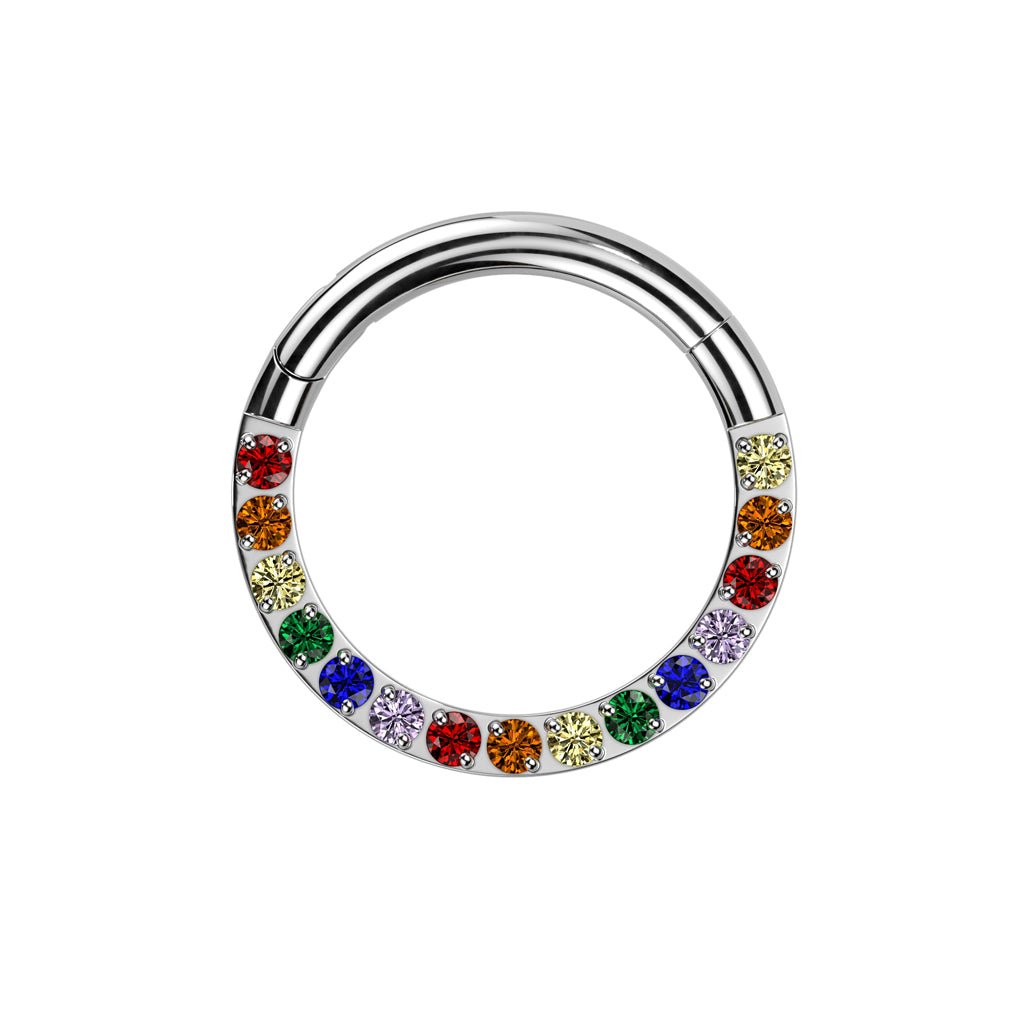 Rainbow Stone Titanium Hinged Segment Ring 16g Highness 3949