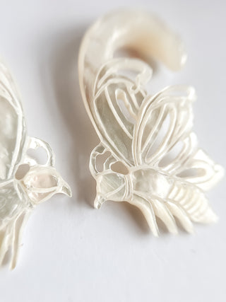 8.5mm Hand Carved Mother Of Pearl Hangers - PAIR