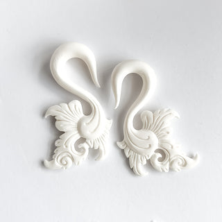 8mm Hand Carved Bone Swan Hangers - PAIR