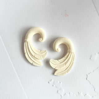 8mm Hand Carved Bone Feather Hangers - PAIR