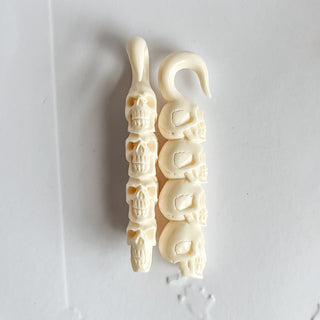 6mm Hand Carved Bone Skull Hangers - PAIR