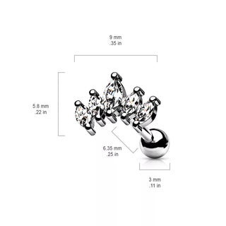 Silver Marquise 5 Stone Ear Barbell (16g)