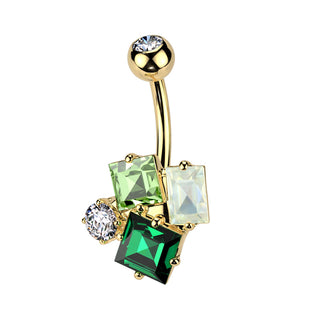 Gold CZ Emerald Cluster Navel Barbell (14g)