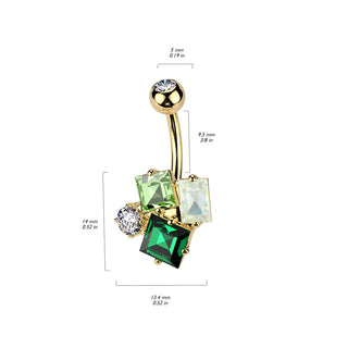 Gold CZ Emerald Cluster Navel Barbell (14g)