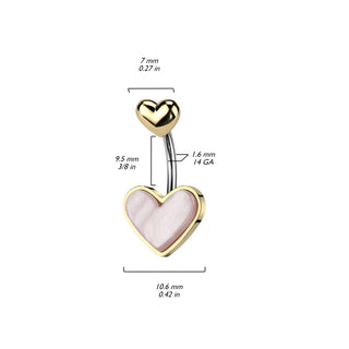 Mother of Pearl Heart Navel Barbell - Gold (14g)