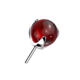 Titanium Threadless Red Glass Ball Top