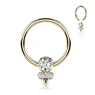 Gold CZ Cluster Captive Bead Ring (18g-16g)