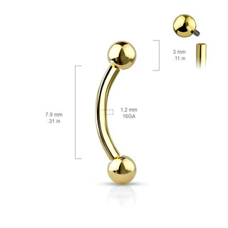 Rose Gold Implant Grade Titanium Curved Barbell - Internal Thread (16g)