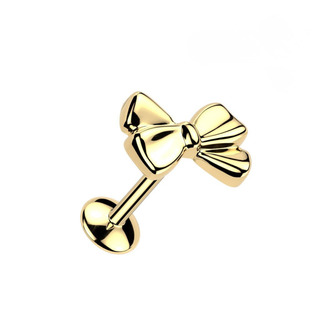 Titanium Threadless Stud With Bow Top - Gold