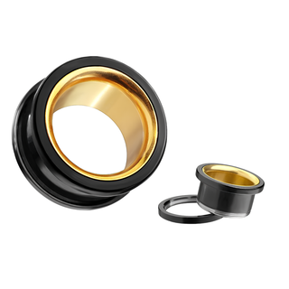 Black and Gold Steel Screw Fit Double Flared Tunnel