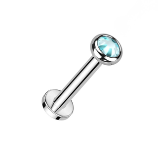 Titanium Internally Threaded Flat Back Stud with Bezel Set Crystal - Aqua