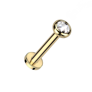 Titanium Internally Threaded Flat Back Stud with Bezel Set Crystal - Gold