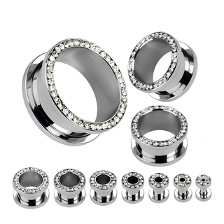 Silver Steel & CZ Screw Fit Double Flared Tunnel