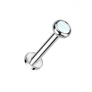 Titanium Internally Threaded Flat Back Stud with Bezel Set Opal - White