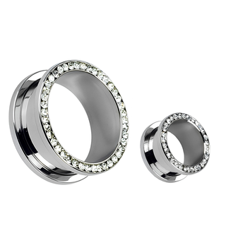 Silver Steel & CZ Screw Fit Double Flared Tunnel