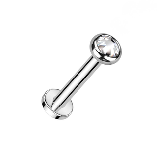 Titanium Internally Threaded Flat Back Stud with Bezel Set Crystal - Silver