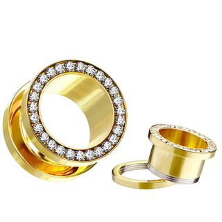 Gold PVD Steel & CZ Screw Fit Double Flared Tunnel