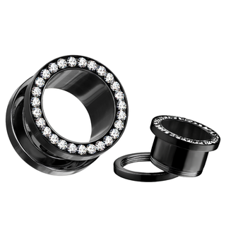 Black PVD Steel & CZ Screw Fit Double Flared Tunnel