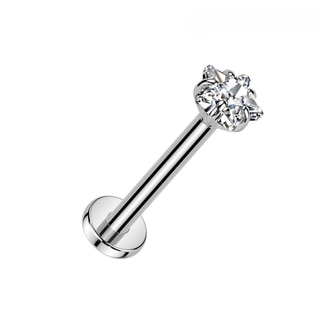 Titanium Threadless Push-In Flat Back Stud with Claw Set Star CZ - Silver