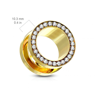 Gold PVD Steel & CZ Screw Fit Double Flared Tunnel