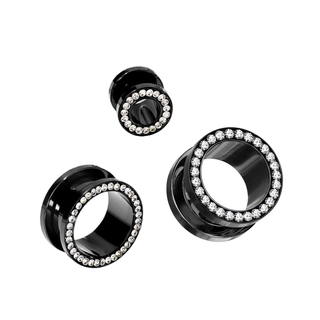Black PVD Steel & CZ Screw Fit Double Flared Tunnel