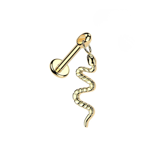 Titanium Internally Threaded Flat Back Stud with Snake Charm - Gold