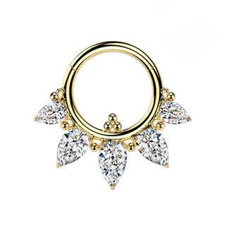 Titanium Hinged Segmen Ring With 5 Pear CZ - Gold