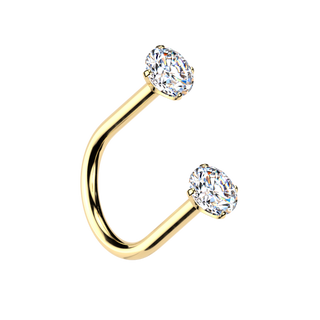 Titanium Threadless U Hoop with Claw Set Stone, Gold