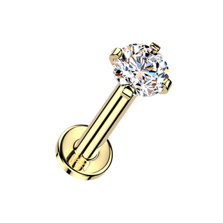 14ct Gold Flatback Stud with Claw Set CZ
