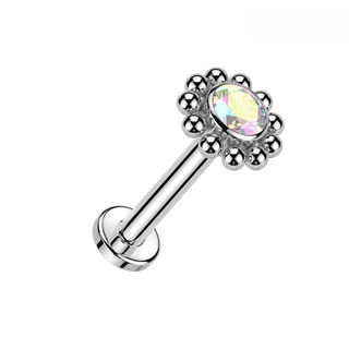Titanium Internally Threaded Flat Back Stud with Beaded Edge - Aurora