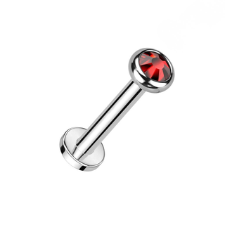 Titanium Internally Threaded Flat Back Stud with Bezel Set Crystal - Red