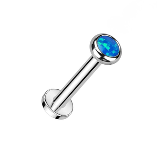 Titanium Internally Threaded Flat Back Stud with Bezel Set Opal - Blue