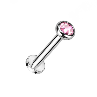 Titanium Internally Threaded Flat Back Stud with Bezel Set Crystal - Pink