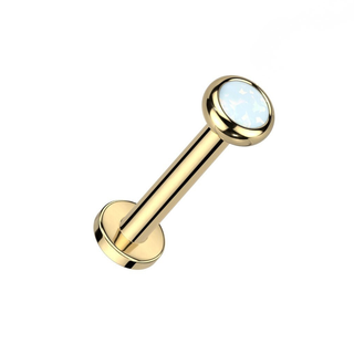 Titanium Internally Threaded Flat Back Stud with Bezel Set Opal - Gold