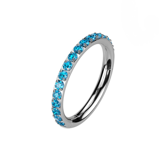 Titanium Hinged Segment Hoop Ring with Outward Facing Pavé CZ - Aqua