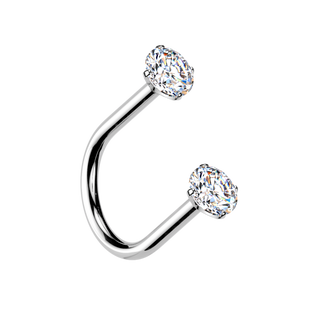 Titanium Threadless U Hoop with Claw Set Stone, Silver