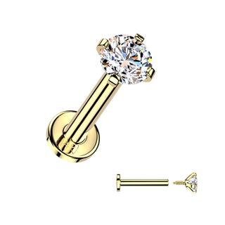14ct Gold Flatback Stud with Claw Set CZ