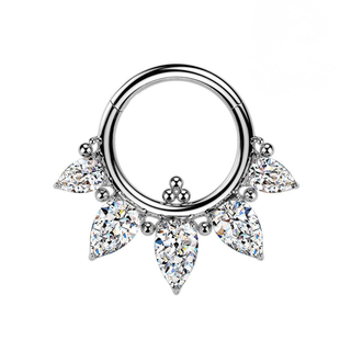 Titanium Hinged Segmen Ring With 5 Pear CZ - Silver