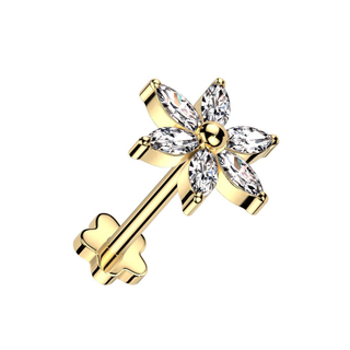Threadless Titanium Marquise Flower Stud with Flower Base - Gold