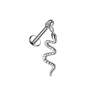 Titanium Internally Threaded Flat Back Stud with Snake Charm - Silver