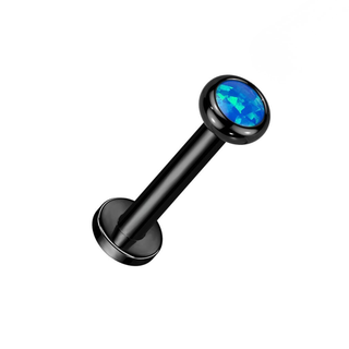 Titanium Internally Threaded Flat Back Stud with Bezel Set Opal - Black/Blue