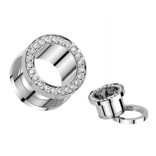 Implant Grade Titanium Double Flared Screw Fit Tunnel With CZ Rim - Silver
