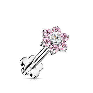 Threadless Titanium Flower Flatback with Flower Base - Pink
