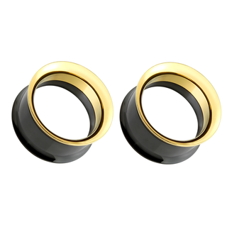 Black and Gold Steel Screw Fit Double Flared Tunnel
