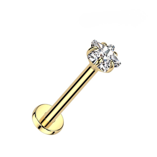 Titanium Threadless Push-In Flat Back Stud with Claw Set Star CZ - Gold
