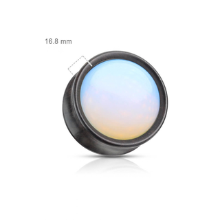 Opalite Stone Front Double Flared Ebony Wood Saddle Plugs
