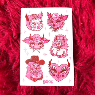 Pink Tattoo Flash Vinyl Sticker Sheet