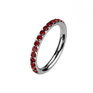 Titanium Hinged Segment Hoop Ring with Outward Facing Pavé CZ - Red