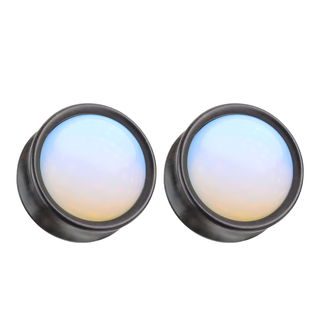 Opalite Stone Front Double Flared Ebony Wood Saddle Plugs