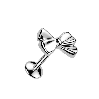 Titanium Threadless Stud With Bow Top - Silver